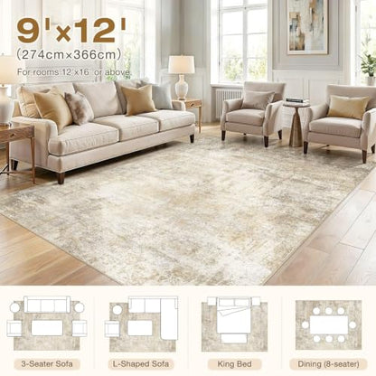 cotiled 9x12 Area Rugs Living Room: Washable Abstract Rug Beige - color: Beige, size: 9' x 12' (Rectangular)