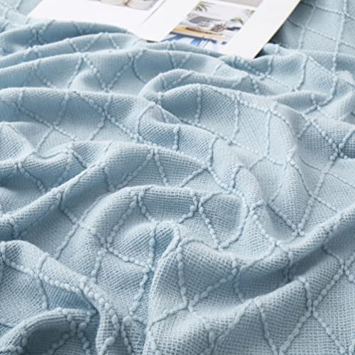 Acrylic Knitted Throw Blanket, 50 x 60 Inches, Light Blue - color: Light Blue
