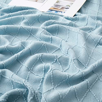 Acrylic Knitted Throw Blanket, 50 x 60 Inches, Light Blue - color: Light Blue