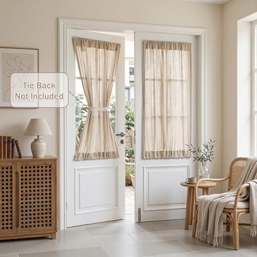 MYSKY HOME Oatmeal French Door Curtains for Door Window 40 Inch Length 2 Panels Short Semi Sheer Light Filtering Curtain for Glass Small Window Drapes Rod Pocket for Bedroom Bathroom, Taupe, 26" Wide - color: Taupe, size: 26"W x 40"L (Pack of 2)