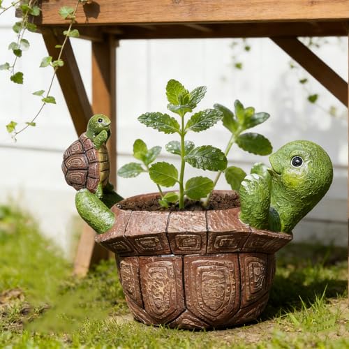 Saysmile Unique Turtle Plant Pots Indoor, Small Succulent Planters with Drainage Hole, Cute Planting Pots for Cactus, Resin Flower Pot for Outdoor Indoor Plants, Gift for Mom - color: Turtle-play