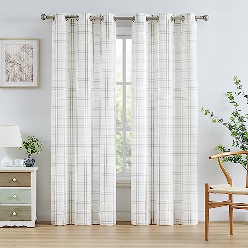 Long Buffalo Plaid Light Filering Window Curtain Panels 95 Inch - color: Plaid Linen/White, size: 40"W x 95"L (Pack of 2)