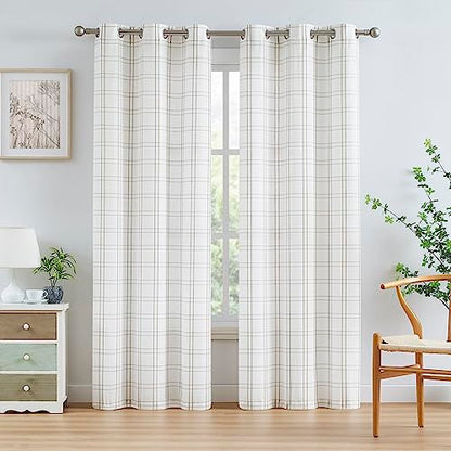 Long Buffalo Plaid Light Filering Window Curtain Panels 95 Inch - color: Plaid Linen/White, size: 40"W x 95"L (Pack of 2)