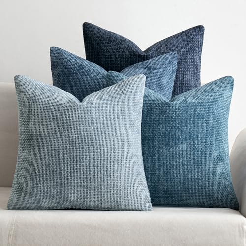 MIULEE Soft Decorative Chenille Pillow Covers Blue Series 18x18 Pack of 4 - color: Neutral Blue, size: 18" x 18" (Pack of 4)