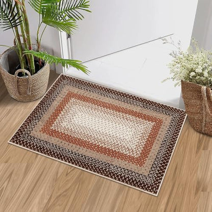 RUGSREAL Entryway Area Rug 2x3 Small Machine Washable Bedroom Rug Non Slip - color: Brown/Rust, size: 2' x 3' (Rectangular)