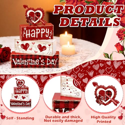 Britimes Tiered Tray Decor Set, 4 Pack, Wooden Table Sign, Heart Farmhouse - style: Cupid of Love Valentine