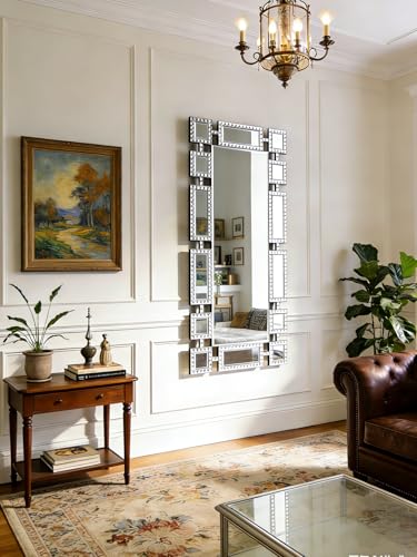 Large 47"x24" Decorative Mirror with Crystal