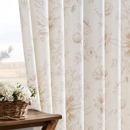 Tan Beige Floral Pleat Linen Small Curtains Semi Sheer Boho Curtain 40x45 - color: Coffee, size: 40"W x 45"L (Pack of 2)