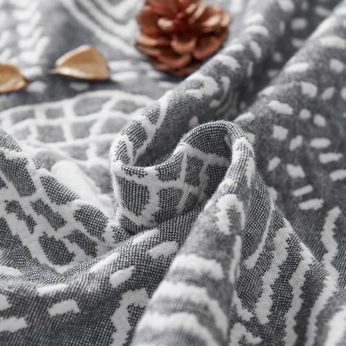 jinchan 100% Cotton Muslin Blanket Twin Boho Throw Blanket 60x80 Gray - color: A. Boho Grey, size: 60"x80"