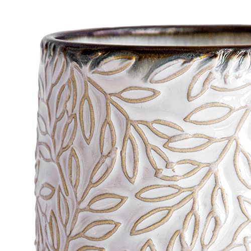 D'vine Dev Embossed Leaves Ceramic Planter, 5 in, Smoked White, 27-A-V-1 - color: Smoked White, size: 5 Inch