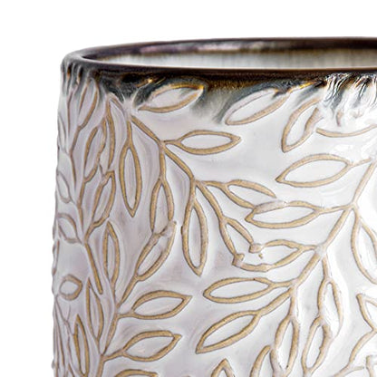 D'vine Dev Embossed Leaves Ceramic Planter, 5 in, Smoked White, 27-A-V-1 - color: Smoked White, size: 5 Inch