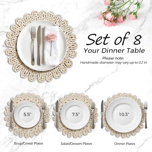 13" Round Woven Placemats Set, Wicker Chargers for Dinner Plates, Heat Resistant Corn Husk Place Mats, Boho Rattan Plate Chargers for Dining Table Decor, Family Gatherings & Holiday Entertaining