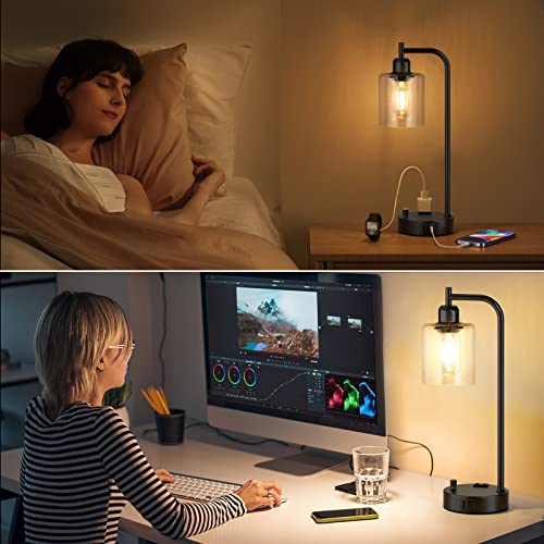 Industrial Bedside Lamps Set of 2, Fully Dimmable Desk Lamps for Bedroom - color: Seeded Clear