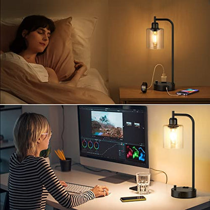 Industrial Bedside Lamps Set of 2, Fully Dimmable Desk Lamps for Bedroom - color: Seeded Clear