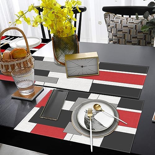ArtSocket Table Runner and Placemats Set of 6, Geometric Abstract - color: Geometric Red