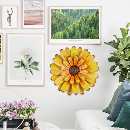 YEAHOME 16'' Metal Flower Wall Decor - Sunflower Wall Art Decorations Hanging for Bedroom, Living Room, Bathroom Boho Office - color: 16"-Yellow