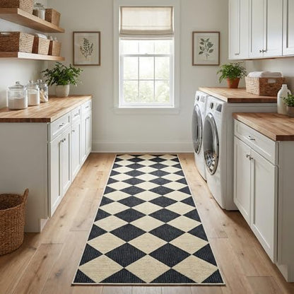GarveeHome Checkered Hallway Runner Rug 2.5x10 Long Kitchen Runner Non Slip - color: Dark/Coffee, size: 2'6" x 8' (Rectangular)
