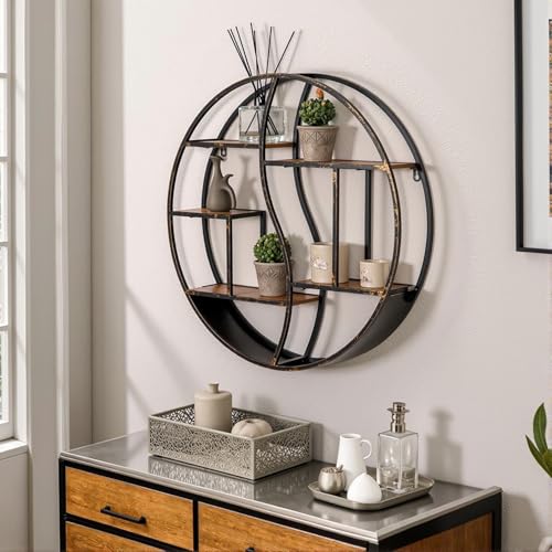 Round Wall Shelf,Decorative Circle Floating Shelves - color: Retro