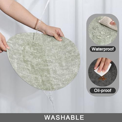 Myir JUN 14" Round Placemats Set of 4, Reversible Dual-Color Place Mats - color: Gray Grass Green