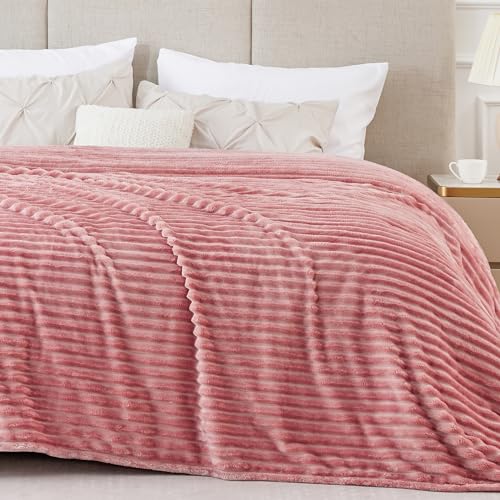 BEDELITE 3D Ribbed Jacquard Pink King Size Blankets for Bed, 108x90 Inch - color: Dusty Pink, size: King(108"x90")