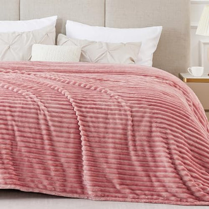 BEDELITE 3D Ribbed Jacquard Pink King Size Blankets for Bed, 108x90 Inch - color: Dusty Pink, size: King(108"x90")