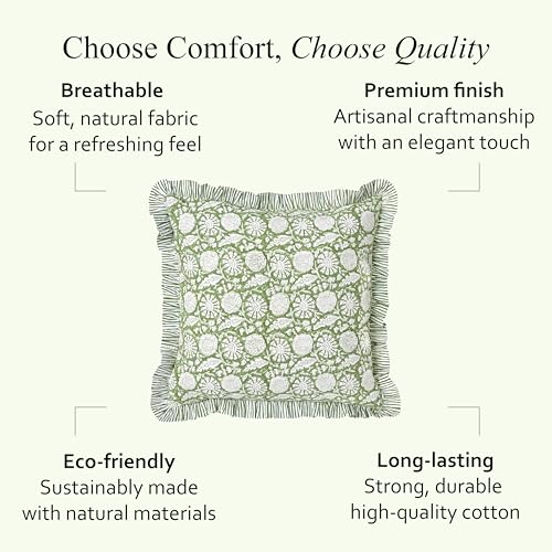 CPC Olive Bloom Block Print Ruffle Pillow Cover 18x18 Inch, Pack of 2 - color: Olive Bloom, size: 18" x 18" (Pack of 2)