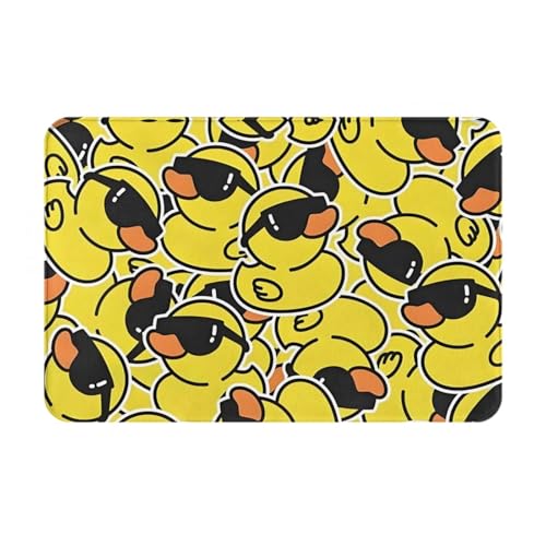 Cartoon Rubber Duck with Sunglasses Bath Mat Non-Slip Soft Flannel Bathroom Rugs Washable Bathmat, Carpet Rug Entryway Decor for Tub Shower Room Floor Home Kitchen,24x16 in - color: Yellow Duck Wearing Sunglasses, size: 1'4" x 1'11" (Rectangular)