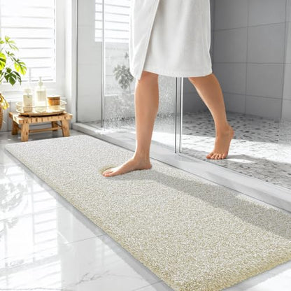 OLANLY Microfiber Bathroom Rugs 59x20, Quick Dry Bath Mat, Sand and White - color: Sand and White, size: 59" X 20"
