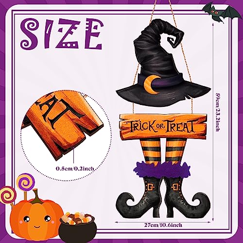 BBTO Halloween Door Decorations Witch Wreath Decor Trick or Treat Wood Sign - style: Witch