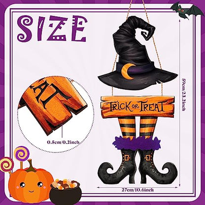 BBTO Halloween Door Decorations Witch Wreath Decor Trick or Treat Wood Sign - style: Witch