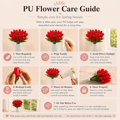 Mandy's 20 Stems Red Artificial Tulip Flowers for Home Centerpieces - color: Red 20pcs