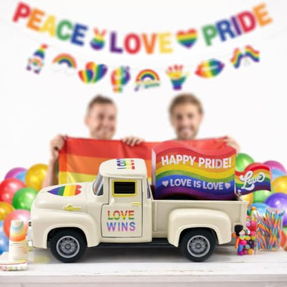Pride Rainbow Mini Truck Decor with Wooden Sign, 5.7 Inch - color: Rainbow