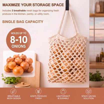 Honeydak 3 Hanging Baskets, Cream, Tote Style Basket - color: Cream, style: Tote Style Basket