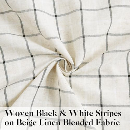 Aspen Plaid 54 Inch Natural Linen Curtains Black White Stripes - color: Plaid Beige/Black, size: 40"W x 54"L (Pack of 2)