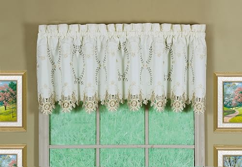Today's Curtain Verona Reverse Embroidery Tailored Valance, 18", Ecru/Antique, 70" W X 18" L - color: Ecru/Antique, size: 70"W x 18"L (Pack of 1)
