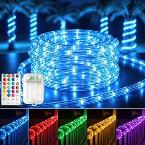 Pooqla Battery String Lights Outdoor, 100LED RGB Rope Lights for Outside - color: RGB (Red, Green, Blue), size: 100LED×1