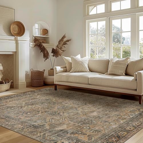 5x7 Area Rug Washable Rug for Living Room Bedroom Non Slip Carpet Taupe - color: Area Warm Taupe, size: 5' x 7' (Rectangular)
