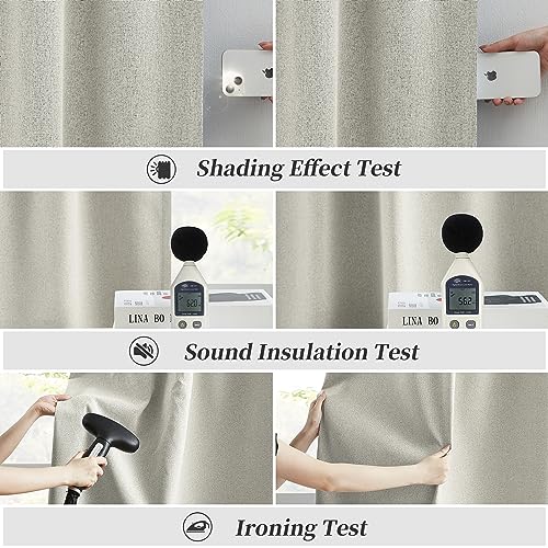 96 Inch Linen Textured Curtains 2 Panels Set, Greyish Beige Blackout Curtains for Dining Living Room, Back Tab Loop Pleated Track Bedroom Curtains, Farmhouse Boho Drapes, W50 x L96, Warm Gray - color: Greyish Beige, size: 50"W x 96"L (Pack of 2)