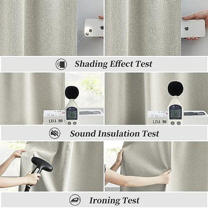 96 Inch Linen Textured Curtains 2 Panels Set, Greyish Beige Blackout Curtains for Dining Living Room, Back Tab Loop Pleated Track Bedroom Curtains, Farmhouse Boho Drapes, W50 x L96, Warm Gray - color: Greyish Beige, size: 50"W x 96"L (Pack of 2)