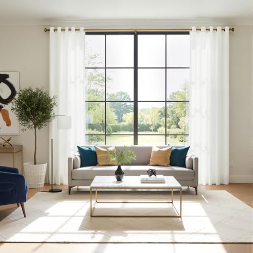 RYB HOME White Semi Sheer Curtains 84 inches Long Non See Through Drapes - color: White, size: 52"W x 84"L (Pack of 2)