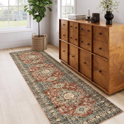 Lahome Oriental Hallway Runner Rug Non Slip, 2.5x8 Kitchen Washable Runner - color: Brick Red, size: 2.5' x 8' (Runner)