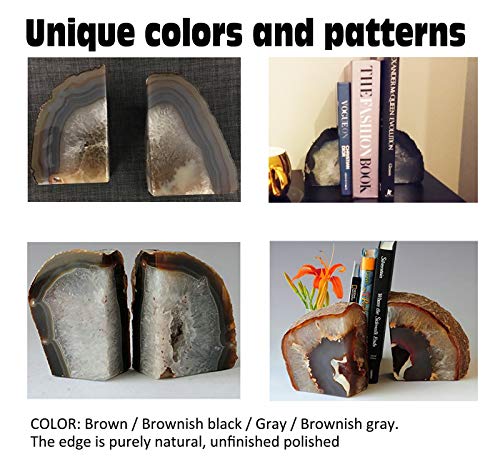 AMOYSTONE Natural Agate Bookends Solid Stone Book Ends for Study Shelves - color: Natural, size: 4-6 Pounds