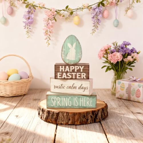 Easter Decorations - Happy Easter Bunny Egg Tiered Tray Decor - Wooden Easter Tabletop Sign - Rustic Farmhouse Spring Home Decor Indoor for Tiered Tray Shelf Mantel Entryway Coffee Table - style: Bunny Egg