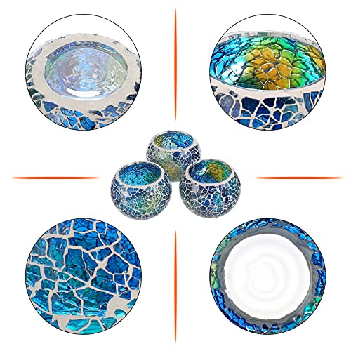 OwnMy 3PCS Mosaic Glass Tea Light Holders Round Bowl Votive Candle Holders - color: Blue