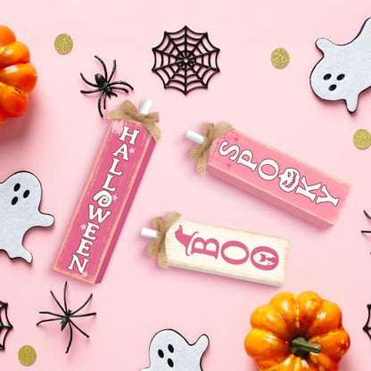 Britimes Pink Ghost Tray Decor, 3 Pack, Wooden Table Signs - style: Pink Halloween