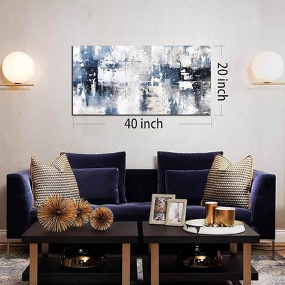 Prepeyssee White and Blue Abstract Canvas Wall Art for Living Room Bedroom Home Office Large Modern Grey Abstract Canvas Prints Picture Ready to Hang Size 20x40 - color: white, size: 20"L x 40"W