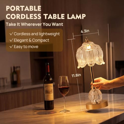 Flower Battery Operated Rechargeable Lamp Cordless, Lily, Clear - color: Clear-Lily