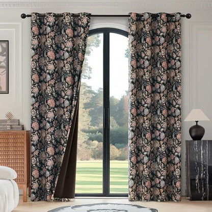 FMFUNCTEX Black Boho Blackout Floral Curtains, 52X84 Inches, 2 Panels - color: Black, size: 52"W x 84"L (Pack of 2)
