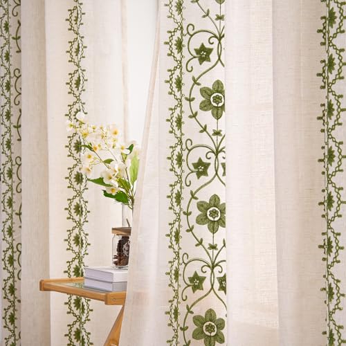 Sage Green Boho Curtains 2 Panels for Living Room 96 Inches Grommet - color: Sage on Beige, size: 52"W x 96"L (Pack of 2)