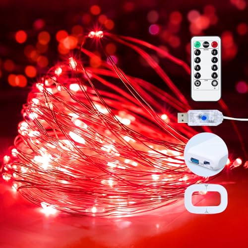 1 Pack USB Plug in Fairy String Lights,16ft 50 LED Copper with Remote and Timer, 8 Modes Waterproof Twinkle String Lights for Bedroom Indoor Party Wedding Christmas Decoration (Red) - color: Red, size: 1 Pack